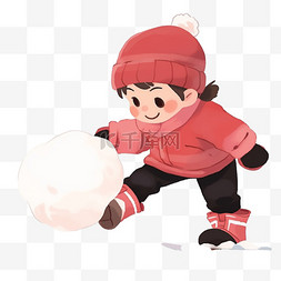 滚雪球的猴子图片_可爱孩子冬天滚雪球卡通手绘元素