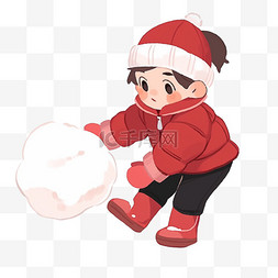 滚雪球的猴子图片_可爱孩子滚雪球冬天卡通手绘元素