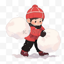 滚雪球图片_冬天滚雪球可爱孩子卡通手绘元素