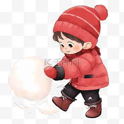 冬天可爱孩子手绘滚雪球卡通元素