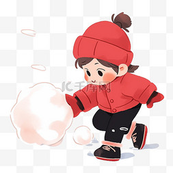 滚雪球的猴子图片_冬天可爱孩子滚雪球卡通手绘元素