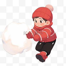 冬天卡通手绘可爱孩子滚雪球元素