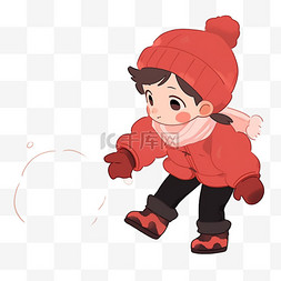 卡通滚雪球素材图片_冬天可爱孩子卡通滚雪球手绘元素