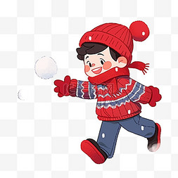 戴手套拿图片_可爱孩子拿雪球冬天玩耍卡通手绘