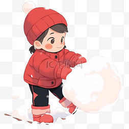 滚雪球的猴子图片_冬天可爱孩子滚雪球卡通元素手绘