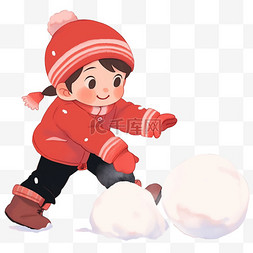 滚雪球的猴子图片_冬天可爱孩子滚雪球手绘卡通元素