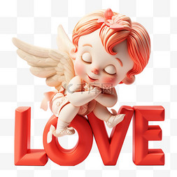 情人节艺术字图片_3D卡通可爱的小天使和LOVE素材