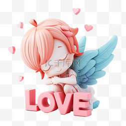 艺术字love图片_3D卡通可爱的小天使和LOVE免抠素材