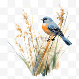 特色蓝色小鸟元素立体免抠图案