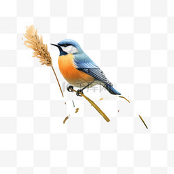 绘画蓝色小鸟元素立体免抠图案