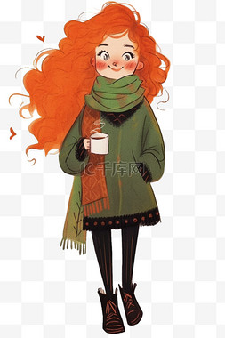 冬天时尚女孩手绘元素卡通