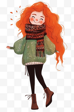 冬天时尚女孩卡通手绘元素