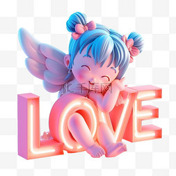 爱的字体图片_3D卡通可爱的小天使和LOVE设计图