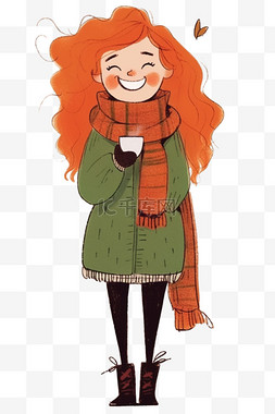 冬天手绘时尚女孩卡通元素