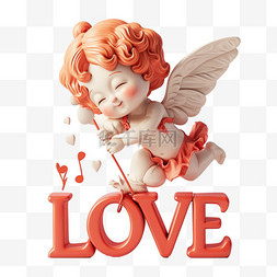 爱情字体设计图片_3D卡通可爱的小天使和LOVE设计