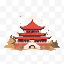 中国建筑建筑图片_ai绘画中国建筑元素立体免抠图案