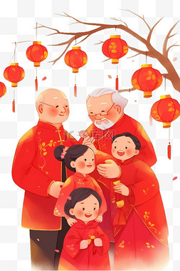 新年团聚卡通插画图片_卡通新年看望父母团聚手绘元素