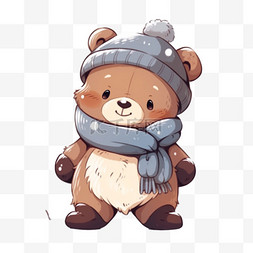 戴围巾的小熊图片_可爱小熊冬天卡通手绘元素