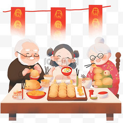 家人团聚吃饭图片_家人团圆吃饭卡通手绘新年元素