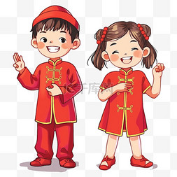中国福娃手绘图片_新年可爱孩子卡通祝福手绘元素