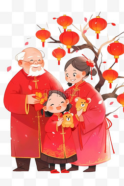 红色喜庆简约背景图片_新年看望父母团聚卡通手绘元素