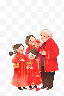 孩子父母图片_手绘新年看望父母团聚元素卡通