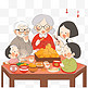 家人团圆吃饭新年卡通手绘元素