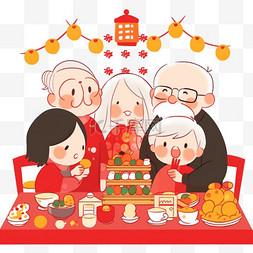 家人团聚吃饭图片_新年家人团圆吃饭元素卡通手绘