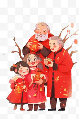 喜庆灯笼图片_新年卡通看望父母团聚手绘元素