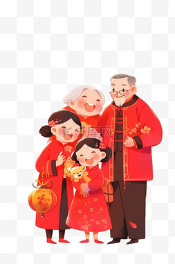 新年团聚卡通插画图片_新年手绘元素看望父母团聚卡通