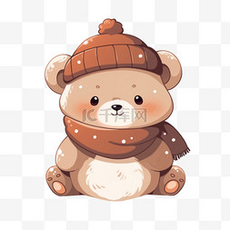 戴围巾的小熊图片_卡通冬天元素可爱小熊手绘