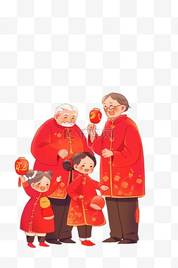 新年团聚卡通插画图片_新年看望父母团聚卡通手绘元素