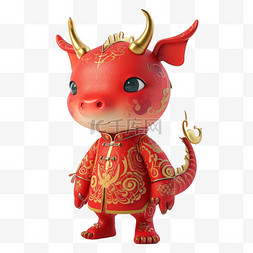 龙年金龙图片_穿着喜庆红色传统服装的3D红金小