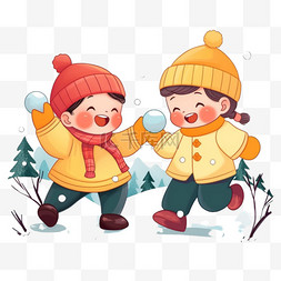 卡通雪地雪山图片_冬天插画免抠孩子玩雪元素