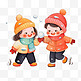 冬天孩子玩雪免抠插画元素