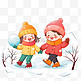 冬天孩子玩雪插画免抠元素