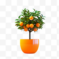 创意橘子盆栽元素立体免抠图案