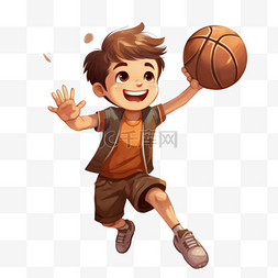 拿着篮子的男孩图片_素材打篮球男孩元素立体免抠图案