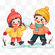 冬天孩子玩雪免抠元素插画