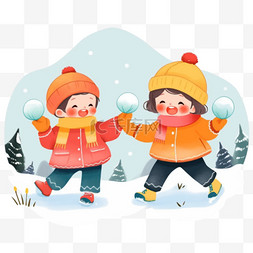 雪山雪图片_冬天免抠元素孩子玩雪插画