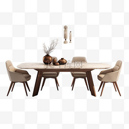立体写实餐桌图片_木质餐桌家具元素立体免抠图案