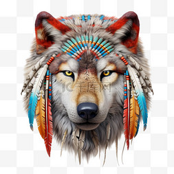 绘画印第安狼动物元素立体免抠图