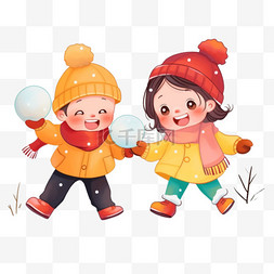雪山雪图片_插画冬天孩子玩雪免抠元素