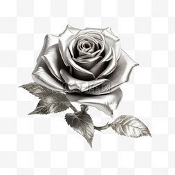 白玫瑰镂空图片_绘画银色玫瑰元素立体免抠图案