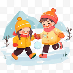 雪山的雪图片_孩子玩雪插画免抠元素冬天