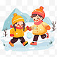 孩子玩雪插画免抠元素冬天