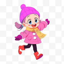 卡通冬天可爱女孩奔跑手绘元素