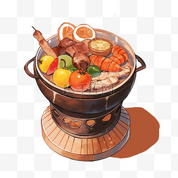 围炉煮茶手绘图片_春节温馨围炉煮茶冬季菜肴17图片