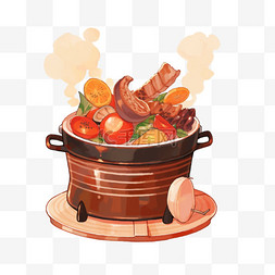 特色炖煮烤肉图片_春节温馨围炉煮茶冬季菜肴14免抠
