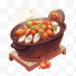 围炉煮茶手绘图片_春节温馨围炉煮茶冬季菜肴45PNG素